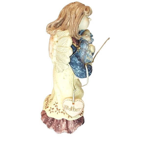 Vintage 1996 Angel Holding Baby Mother Figurine Brown Hair Freckles Statue Folk - Picture 6 of 8